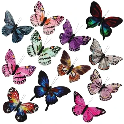 Imagen de com four® 12x Mariposas para decoración Mariposa con Clip de fijación Colores Mesa otoño Que se Pueden Sujetar (12 Piezas 12 cm)