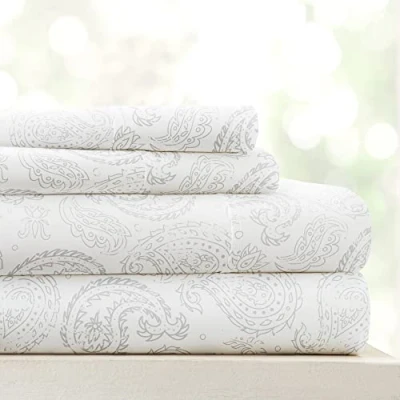 Imagen de Hotel Collection Linen Market Juego de sábanas ultrasuaves y refrescantes tamaño matrimonial 4 Piezas, Duerme Mejor Que Nunca, Bolsillo Profundo para colchones 40,6 cm, Gris Floral
