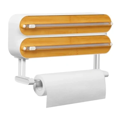Imagen de Quasziwa Dispensador Papel Aluminio y Film con Portarrollos Cocina Organizador Mejorado Magnético de Transparente 50 Metros Plástico, Soporte 3 en 1, Blanco
