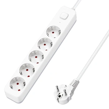 Imagen de Aigostar Regleta Enchufes, Alargador Enchufe de 5 Enchufes con Interruptor, Cable 3 Metros, Blanco