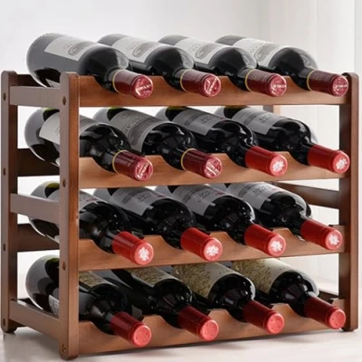 Imagen de Wenbones Botellero Vino de Bambú, Soporte para Botellas Botellas, Estantería Cocina, Bar, Bodega, Gabinete, Despensa Capa, (Cuatro Niveles)