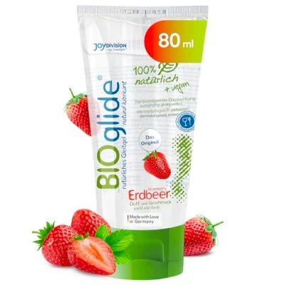 Imagen de JOYDIVISION Original BIOglide fresa Gel lubricante 80 ml I 100% natural y vegano orgánico a base de agua apto para condones látex Lubricación