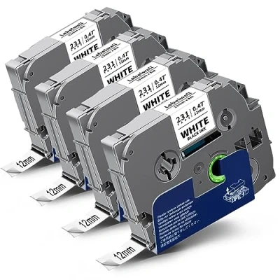 Imagen de 4x Labelwell 0.47 12mm x 8m Compatible Etiqueta Reemplazo para Brother P touch TZ TZe 231 TZe231 TZ231 Negro sobre Blanco PT H100LB P300BT 1010 1000 H100R H108GT H107B