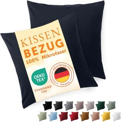 Imagen de Blumtal Fundas de Almohada 60x60 cm (Juego 2) cojín Microfibra para sofá con Cierre Sobres, Extra Suaves y Lavables, Certificado Oeko Tex Azul Oscuro