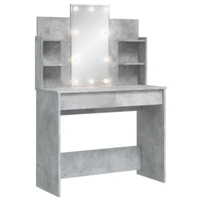 Imagen de vidaXL Tocador, Mesa con Luces LED Espejo Cajones Estantes, Tocador de Maquillaje, Mueble Almacenaje para Vestidor Dormitorio, Gris Hormigón