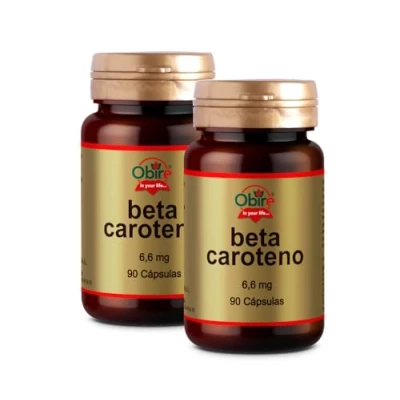 Imagen de Obire Beta Caroteno 6,6 mg Suplemento Alimenticio Para Piel Seca Protección Solar de la Favorece Absorción Hierro, Mantenimiento y Visión 90 Perlas Pack 2 unidades