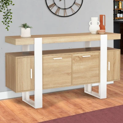 Imagen de IDMarket Phoenix Aparador (140 cm, 4 puertas, madera y blanco), color blanco
