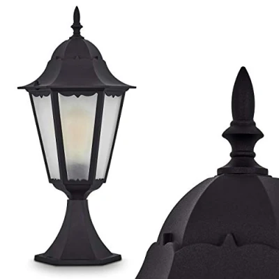 Imagen de lámpara de exterior Hongkong Frost, base aspecto antiguo, fundición aluminio en negro mate con cristales, luz camino 49 cm, jardín retro/vintage, E27, IP44, sin bombilla