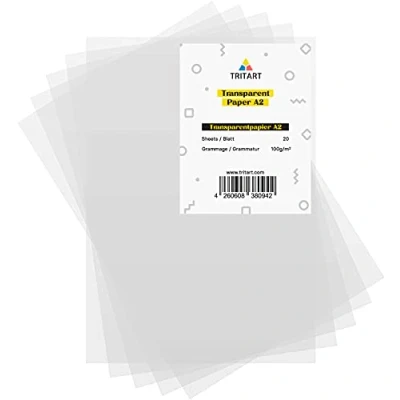 Imagen de Tritart papel transparente imprimible blanco DIN A2 de calcar para imprimir, 20 hojas 100 g/m², arquitecto transparente,