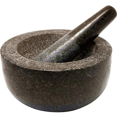 Imagen de JADE TEMPLE Mortero de Piedra con Maja, Granito Macizo 18 cm diámetro y 8,5 Altura, Gris
