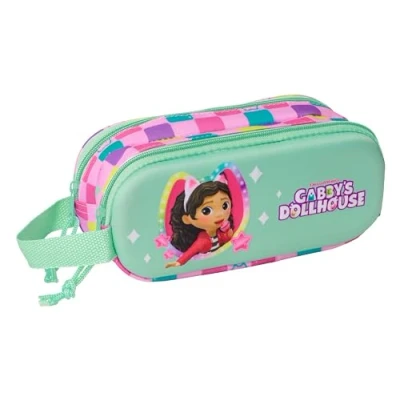 Imagen de Safta GABBY&#039;S Dollhouse 3D Portatodo Doble 3D, Estuche Infantil, Niño, Ideal para Niños en Edad Escolar, Cómodo y Versátil, Calidad Resistencia, 21x6x8 cm