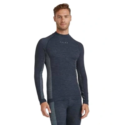 Imagen de FALKE Wool Tech High Neck M L/S SH Lana Hilo Funcional Secado rápido Calida 1 Pieza, Capa de Base Superior Hombre, Azul (Space Blue 6116) Trend, L