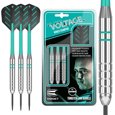 Imagen de TARGET Rob Cross Silver Voltage 24G Brass Steel Tip Darts Set Dardos, Plata, 24 g