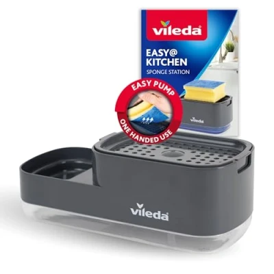 Imagen de Vileda Dispensador de jabón para lavavajillas Pump con soporte esponja Práctica solución 2 en 1 la cocina integrado una fácil dosificación sola mano