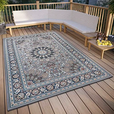 Imagen de Hanse Home Kadi Alfombra Oriental para Interior y Exterior, Tejido Plano Oriental, diseño clásico, Certificado Öko Tex Resistente a la Intemperie los Rayos UV, balcón, terraza, jardín, Color