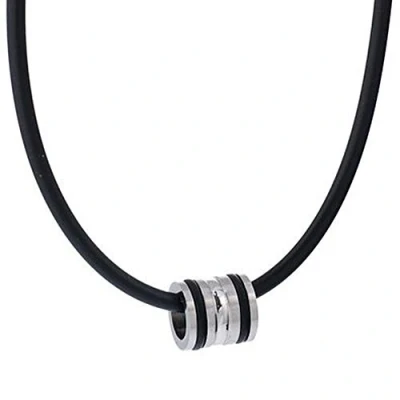 Imagen de DonDon Collar de Cuero con Colgante Acero Inoxidable y Anillos Caucho en Bolsa Terciopelo Color Negro