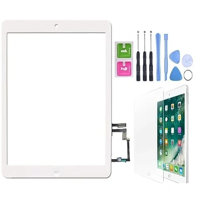 Imagen de Hedywei Pantalla táctil de repuesto para iPad 5 A1822, A1823 (2017 9,7 pulgadas), digitalizador con kit herramientas (blanco)