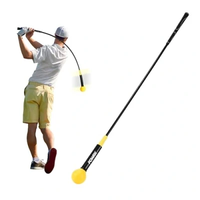 Imagen de POWRX entrenador de golf material resistente, calidad duradera, swing golf, palos y dispositivo entrenamiento para el golpe perfecto, color amarillo/negro, 120 x 7 cm