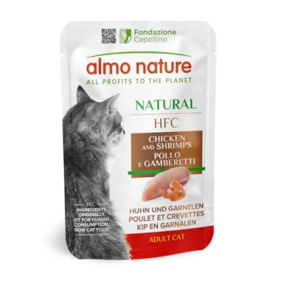 Imagen de almo nature Comida Húmeda para Gatos Natural de Pollo Gambas (24 Sobres x 55g). Alimento Gatitos Gourmet Monoproteíco HFC Cuisine. Snack Complementario sin Gluten.