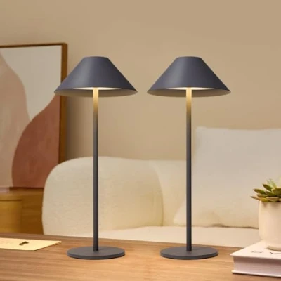 Imagen de Lalavon Lampara sin Cable Recargable, 4000mAh Batería Lámpara de Mesa Inalámbrica con USB C Carga, Lamparas Escritorio LED Regulable Táctil 3000K/4000K/6000K, Imperméable IP54, 2 Piezas (Gris)
