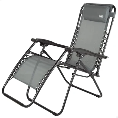 Imagen de AKTIVE Silla Plegable, Gravedad Cero, Gris, con cojín y reposapiés, Cómoda Resistente, Antivuelco, Acero textileno, Máximo 110 kg, Jardín, Camping, Tumbonas Plegables para Exterior (61144)