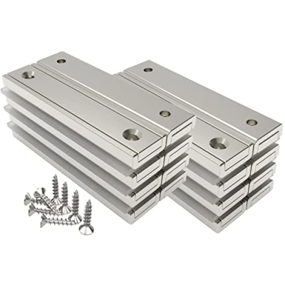 Imagen de Magnetpro imanes rectangulares (16 unidades, 30 kg, fuerza 60 x 13,5 5 mm, con agujero y cápsula de acero, para uso doméstico e industrial, tornillos)