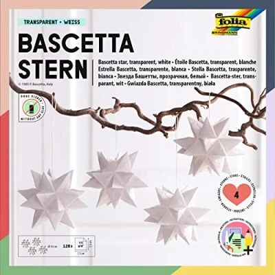 Imagen de Folia Bascetta Star Juego de Papel calco, 7,5 x cm, 115 g/m², 128 Hojas, diámetro la Estrella Aprox. 10 Incluye Instrucciones para Manualidades, Color Blanco