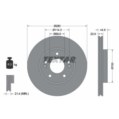 Imagen de TEXTAR PRO 92243103 Disco de freno 280 23 05/07 114,3 ventilación interna revestido sin perno sujeción rueda, buje rueda