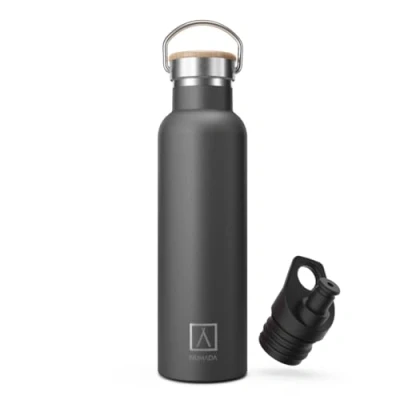 Imagen de NUMADA Botella Térmica Acero Inox 600ml Negro Estanca con Doble Pared al Vacío y Recubrimiento Cerámico. Mantiene Frío 24H Calor 12HBoca AnchaLibre BPAIncluye 2 Tapones (1 Sport)/Bolsa Transporte