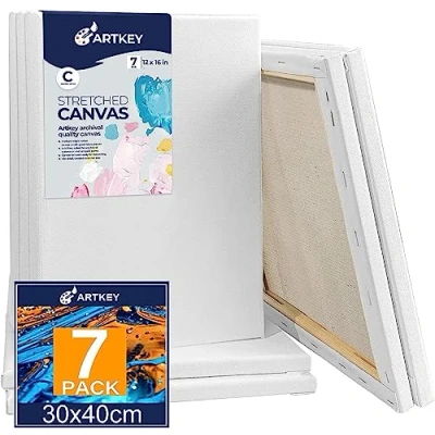 Imagen de Lienzo estirado para pintar de 30 x 40 cm, paquete 7 unidades, 300 g/m², triple imprimación, sin ácidos, 100% algodón, lienzos grandes en blanco acrílicos, verter pintura al óleo y acuarela