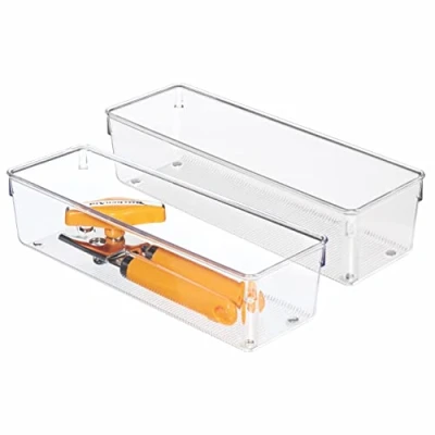 Imagen de iDesign Linus Organizador de cajones, cubertero para cajones cocina en plástico, juego 2 cuberteros cajón, transparente