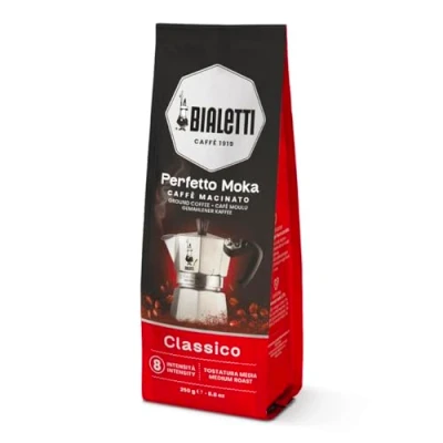 Imagen de Bialetti Perfetto Moka Classic: Café Molido Tueste Medio, Aroma de Avellana y Fruta Seca, 250g, Paquete con Válvula Unidireccional para Preservar el Sabor