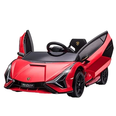 Imagen de HOMCOM Coche Eléctrico Lamborghini SIAN 12V para Niños de +3 Años con Mando a Distancia Apertura Puerta Música MP3 USB y Faros 3 5 km/h 108x62x40 cm Rojo