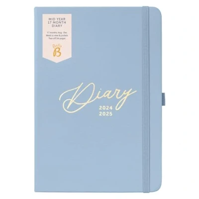 Imagen de Busy B Agenda mediados de año Life 17 meses Agosto 2024 Diciembre 2025 Azul Planificador semanal A5 piel sintéticacon portabolígrafos, cierre elástico y bolsillos para guardar cosas