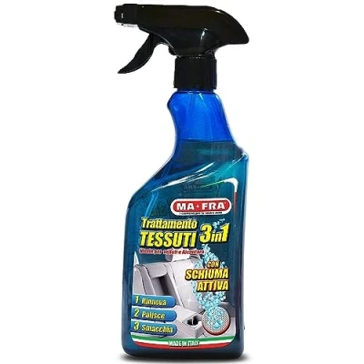 Imagen de Ma Fra, Tratamiento de tela 3 en 1, limpia y elimina las manchas telas delicadas, terciopelo alcántara, revive los colores libera un aroma agradable, tamaño 500 ml