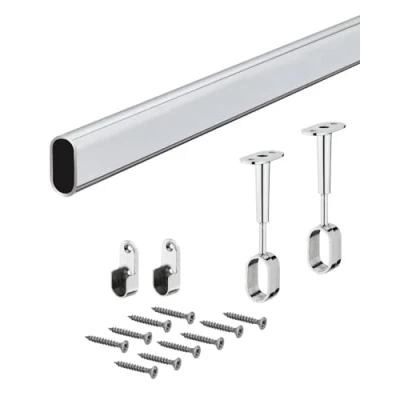 Imagen de GEDOTEC Riel para ropa ovalado 2000 mm con 2 piezas armario de pared lateral Tubo montaje en y techo Acero cromado 30 x 15 1 juego