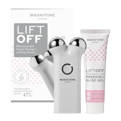 Imagen de MAGNITONE Lift Off Dispositivo de tonificación facial con microcorriente, rosa, recargable por USB, gel superconductor Prepare + Glide 60 ml en casa (gris)