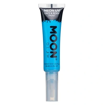 Imagen de Moon Glow Pintura facial y corporal UV neón con aplicador de brocha Azul intenso 15 ml (Paquete 1)