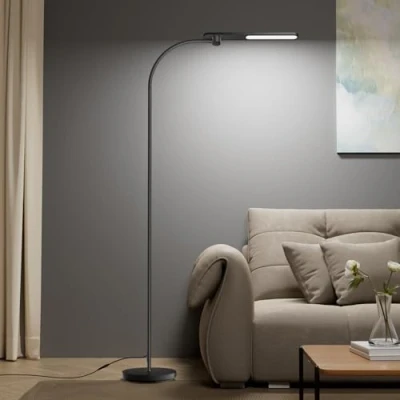 Imagen de Honeywell Lámpara de Pie LED,F4 Sunturalux™ Luz Ultra Brillante con Regulación Continua,Diseño Moderno Protector Ocular para Cuello Cisne Ajustable Salón, Dormitorio y Oficina(Negro)