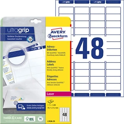 Imagen de Avery L7636 25, Etiquetas de Dirección, Blanco, 45.7 x 21.2 mm, 4725 unidades