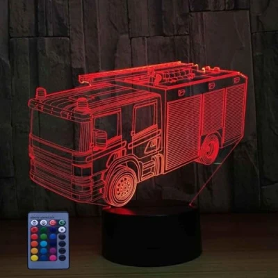 Imagen de HPBN8 Ltd 3D Camión de Bomberos Ilusión Lámpara luz Nocturna 7/16 Colores Cambiantes Control Remoto USB Suministro Energía Juguetes Decoración Regalo Cumpleaños Navidad