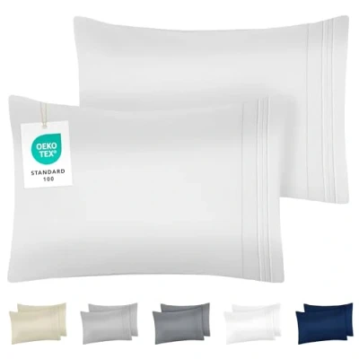 Imagen de Dreamzie Fundas de Almohada (Juego 2) Almohadas 40x70 cm, Blanco, Microfibra con Motivo Bordado Cojines Oeko Tex Suaves y Calidad