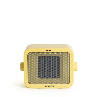 Imagen de CREATE/WARM BOX/Calefactor Cerámico Amarillo/Calefactor Portátil, Termostato Regulable, 2 Modos de Potencia, Calefactor Aire Caliente PTC, Protección del Sobrecalentamiento, 1500W