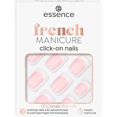 Imagen de essence French Manicure Click On Nails, No. 01, Nude, Express Result, Manicure, Instant Glossy, Nanoparticle Free, Pack of 12
