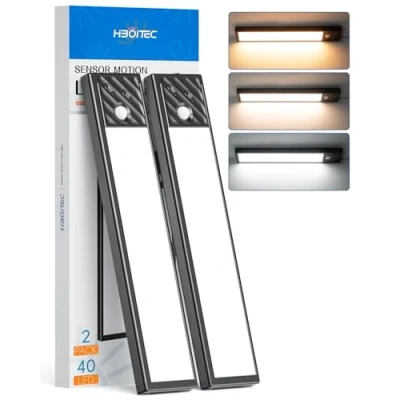 Imagen de HIBOITEC Luces Armarios con Sensor Sin Cable, USB Recargable Led Cocina Bajo Mueble, Regulable Luz Armario Adhesiva Magnética para Gabinete Pasillo Escalera (3 Color Temperaturas, 22,5CM)