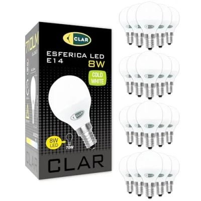 Imagen de CLAR Bombilla LED E14, Bombillas E14 Luz Fria, LED, Casquillo Fino, 8W (Pack 20)