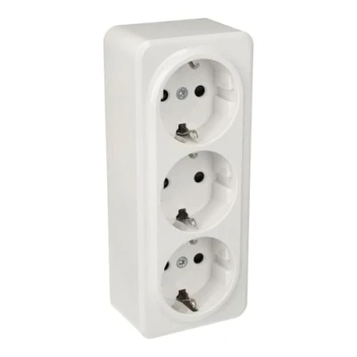 Imagen de Jandei Mecanismo Superficie Policarbonato Blanco, 16A 250V (Triple Enchufe Schuko)