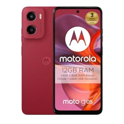 Imagen de Moto g05 12GB (4G+8GB RAM Boost)/256GB Rojo, España, Pantalla superbrillante de 6.67&quot;, Sistema cámaras 50 MP, Modo Retrato con IA, Textura Soft Luxe, Corning Gorilla Glass 3, batería 5200 mAh,