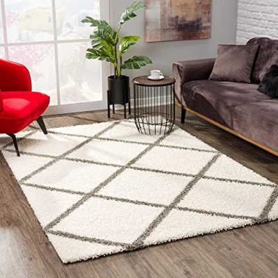 Imagen de SANAT Madrid Alfombra Shaggy de Pelo Largo para salón, Dormitorio, Cocina, Crema, tamaño: 80 x 200 cm