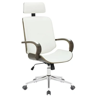Imagen de CLP Silla De Oficina Dayton Madera, Metal &amp; Tapizado En Polipiel I Escritorio Giratoria con Reposabrazos, Color:Blanco/Gris